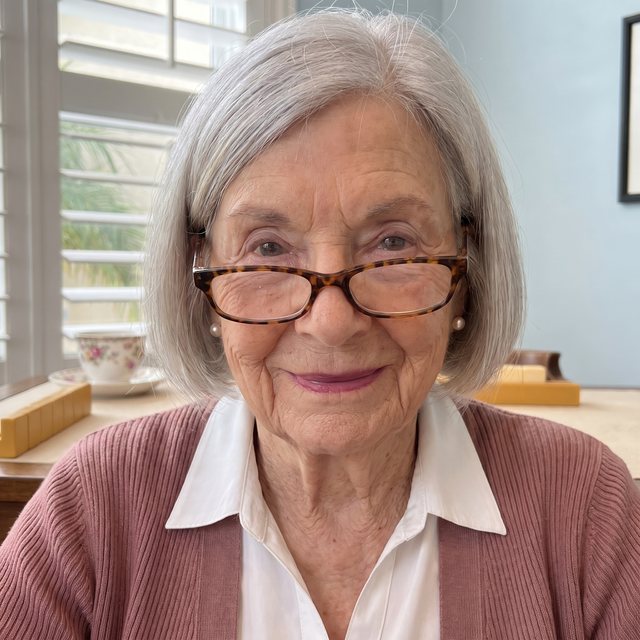 Rhoda Mandel in her tortoiseshell glasses